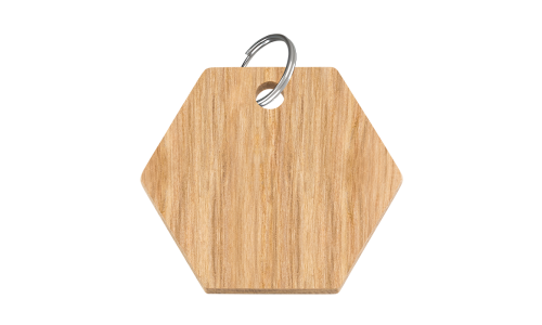 Trekantet sekskant kattetag i tre med glatt, giftfri finish og sølv splittring, tilpassbar som id brikke katt.