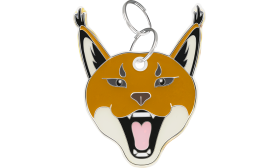 Pumba Caracal kattetag med leken gravert kattefigur i sinklegering, perfekt som personlig id brikke katt.