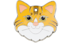 Ingefærkatt kattetag med leken gravert kattefigur i sinklegering, perfekt som personlig id brikke katt.