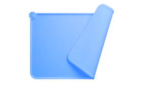 Blå vanntett silikonmatte, sammenleggbar med sølkant og varmetålig for daglig bruk, perfekt sammen.